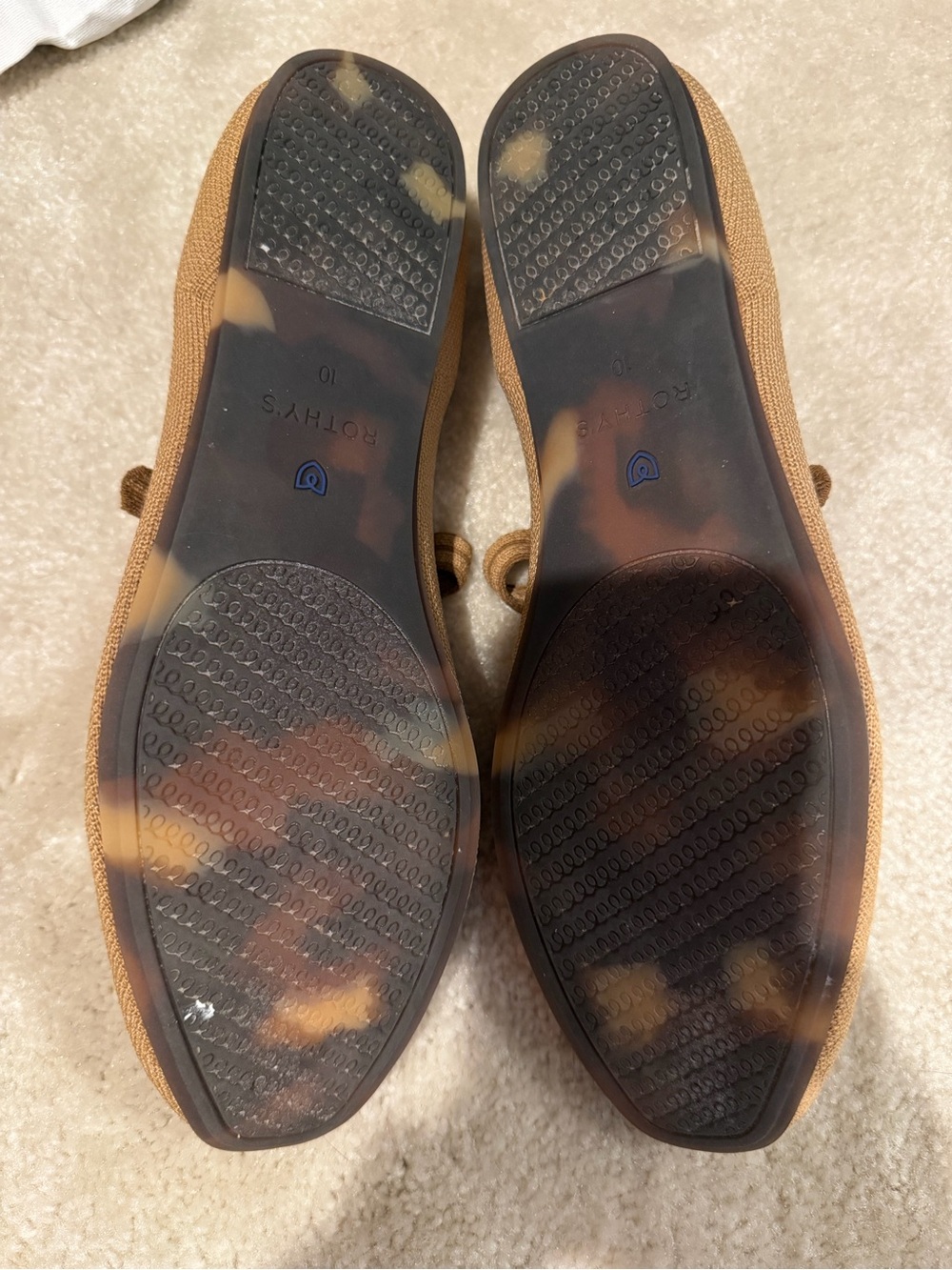Rothy's Tan Mary Jane Flats with Blue Trim - Picture 6 of 10